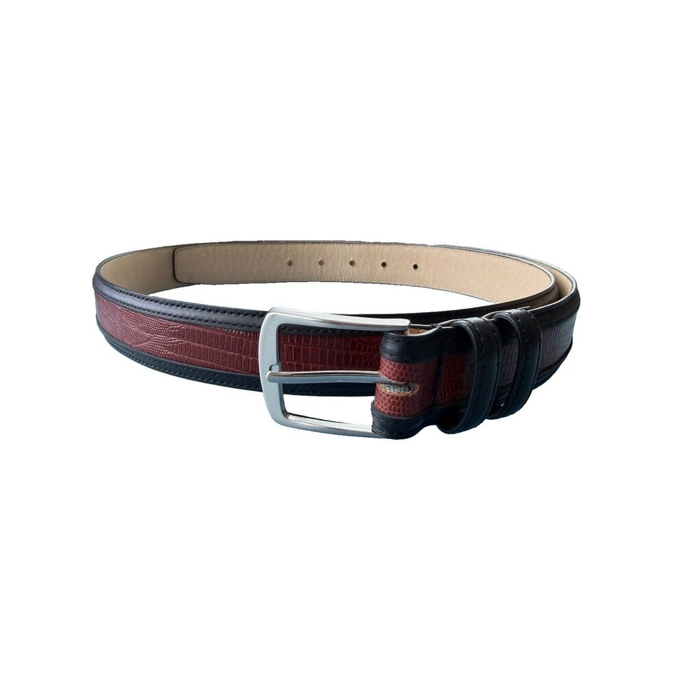 Belts by Sherman Size 44 Brown Black Trimmed Embossed Genuine Italian Leather